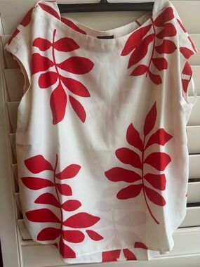 Ann Taylor White Sleeveless Top with Red Leaf Motif